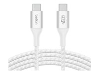 Belkin BOOST CHARGE - USB-kabel - 24 pin USB-C (hann) til 24 pin USB-C (hann) - USB 2.0 - 2 m - up to 240W power delivery support - hvit CAB015BT2MWH